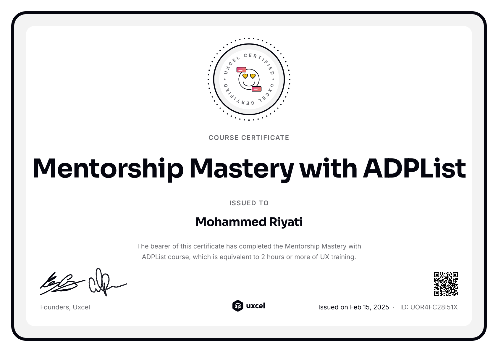 Mohammed Riyati's certificate